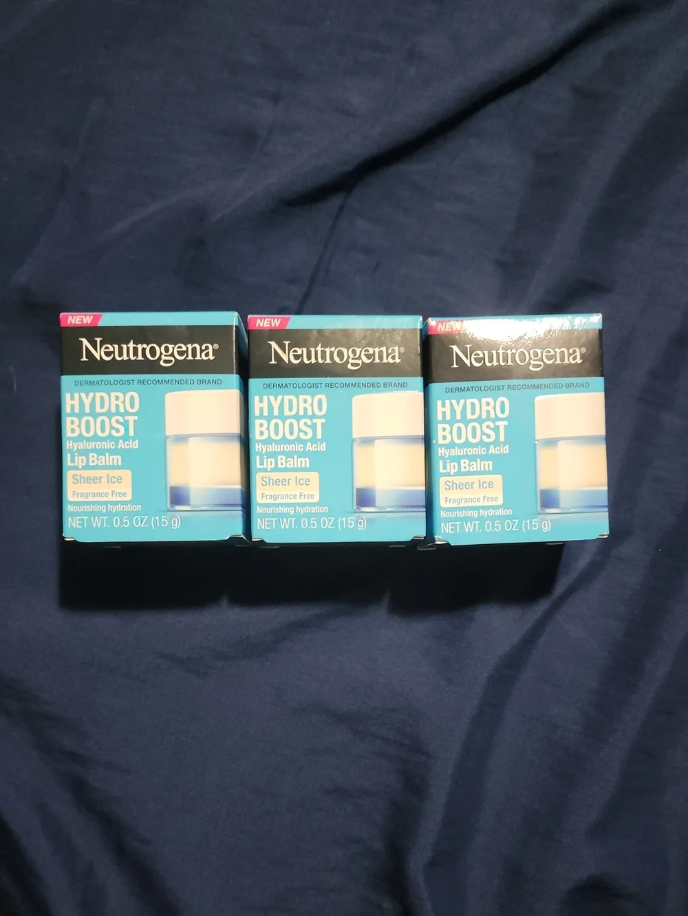 3 new Neutrogena Hydro Boost Hyaluronic Acid Lip Balm - Blue and White Packaging